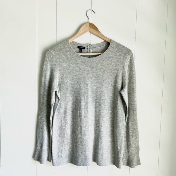 Talbots Light Gray Lambswool Flare Sleeve Button Sweater Sz MP - Picture 1 of 5